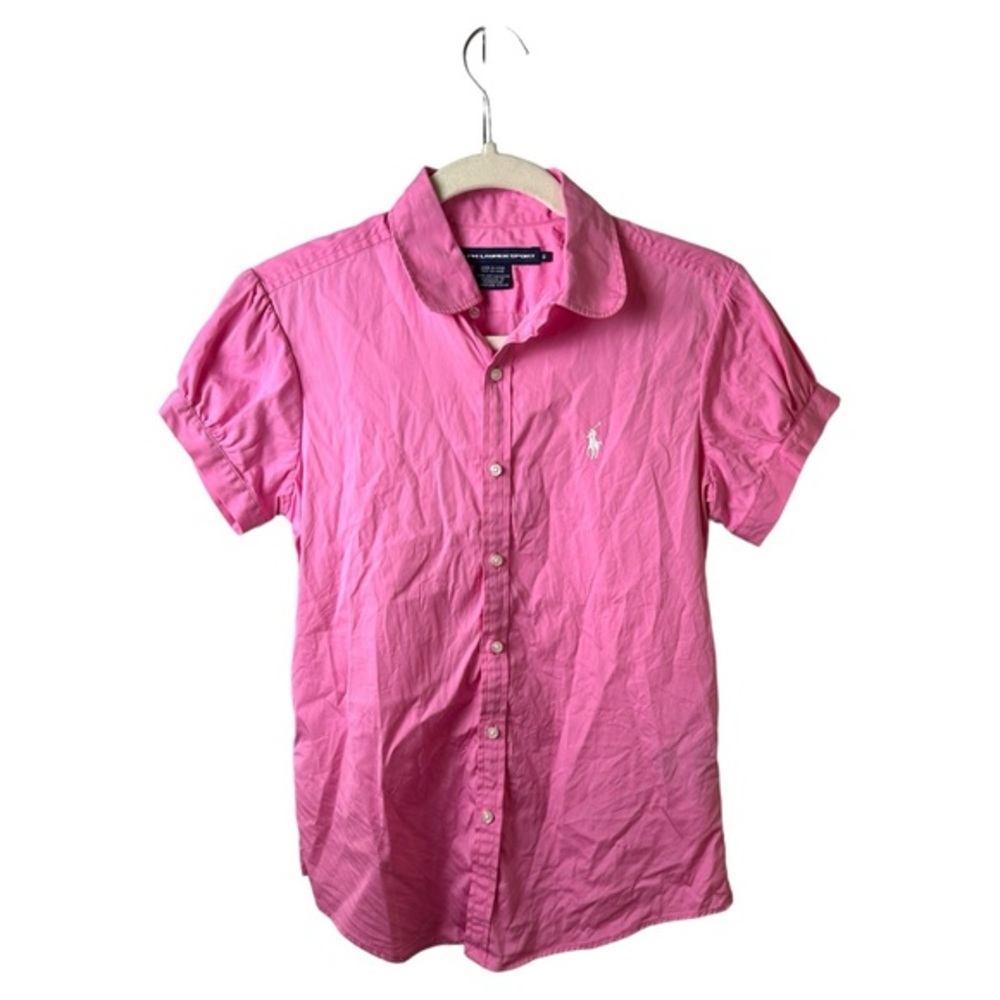 VTG Polo Sport Shirt Womens 6 Button Up Prep School White Pony Ralph Lauren Y2K